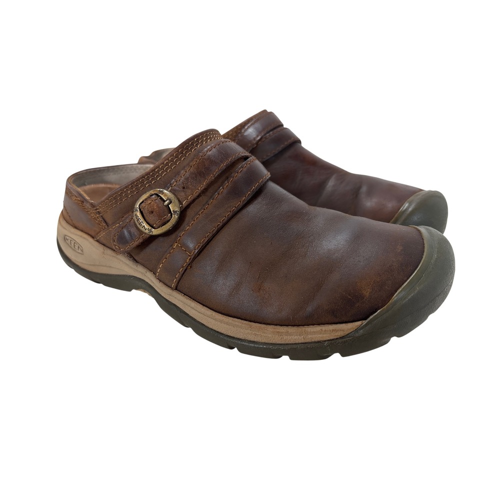 KEEN Presidio II Mules Brown Leather Slip On Shoes Womens 7 1018333